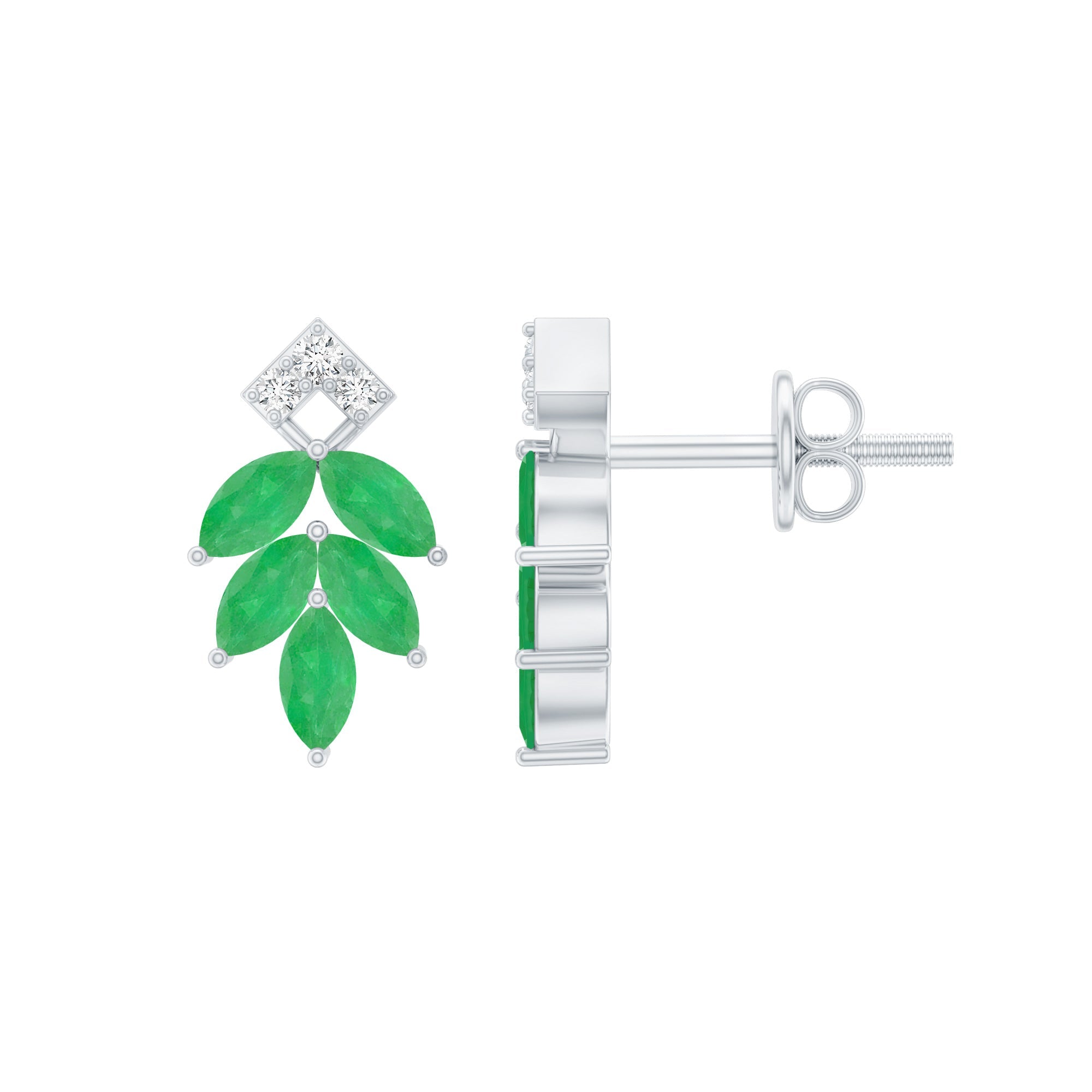 Emerald Leaf Earrings – Stud Earrings with Marquise Cut Emeralds & Lab Grown Diamonds