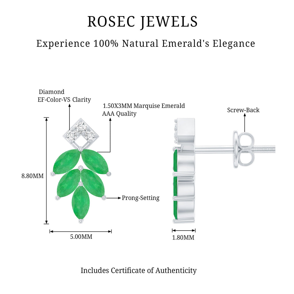 Emerald Leaf Earrings – Stud Earrings with Marquise Cut Emeralds & Lab Grown Diamonds
