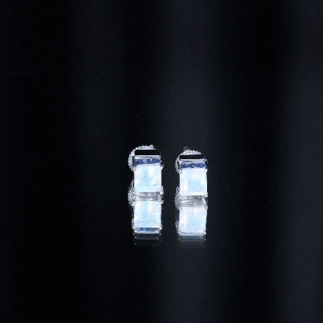 Ethiopian Opal Stud Earrings – Princess Cut Opal Sapphire Studs with Secure Screw Back
