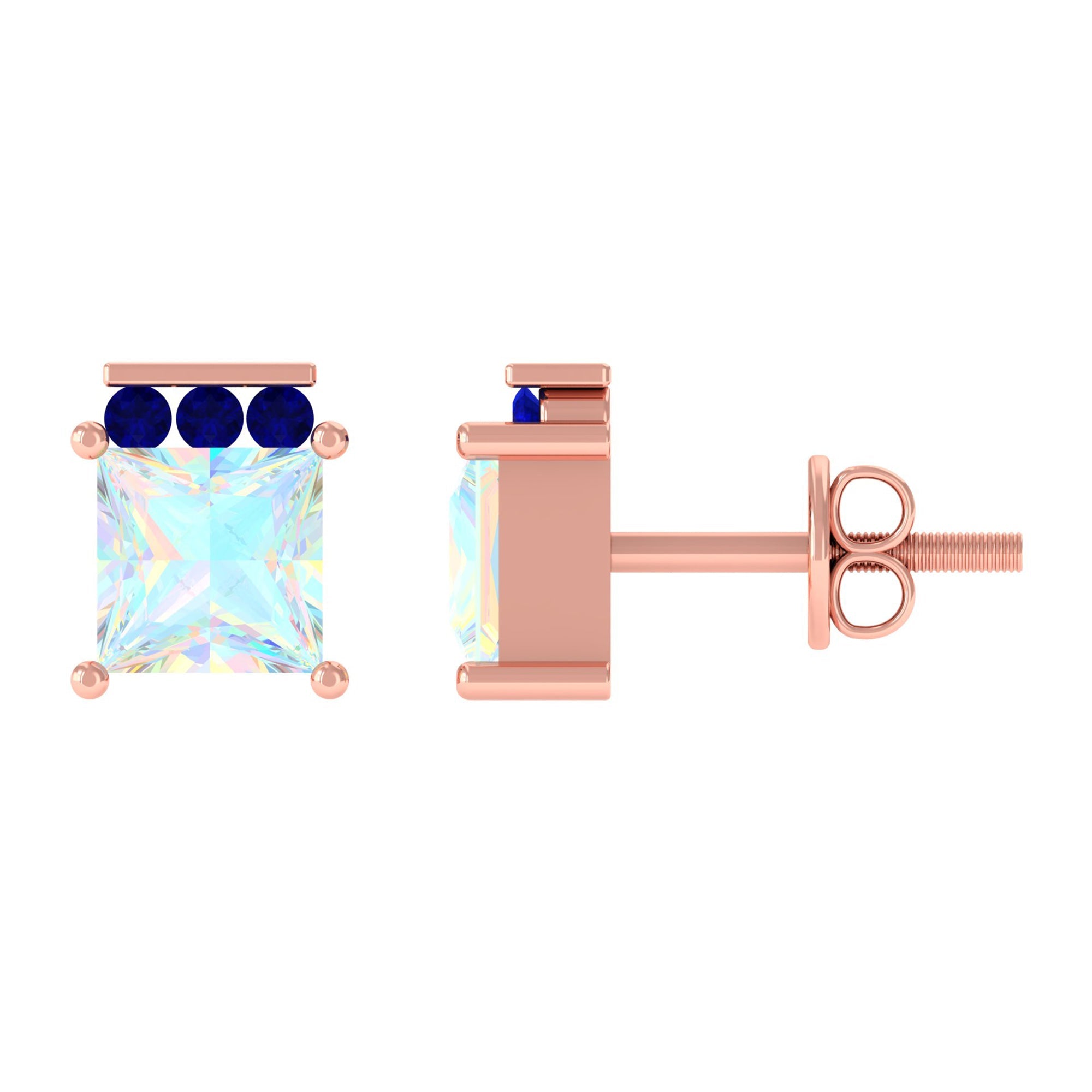 Ethiopian Opal Stud Earrings – Princess Cut Opal Sapphire Studs with Secure Screw Back