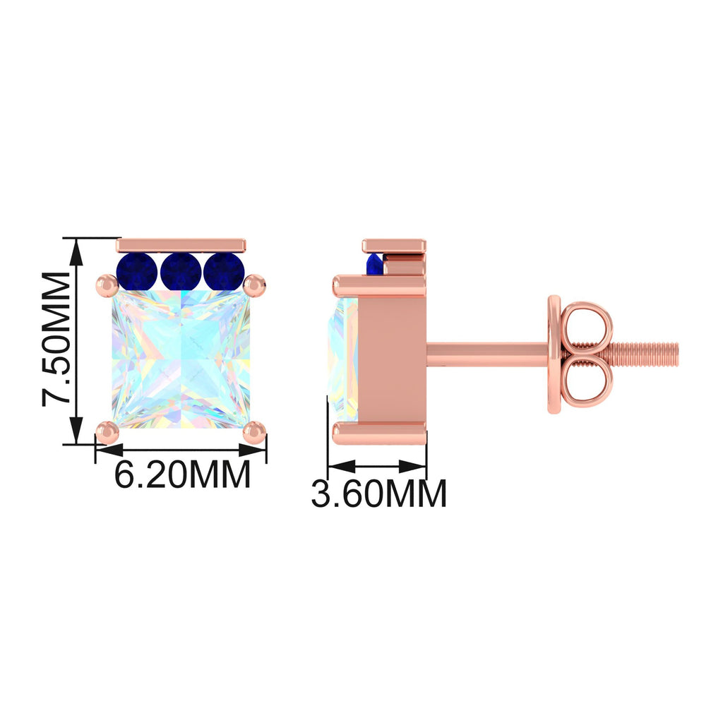 Ethiopian Opal Stud Earrings – Princess Cut Opal Sapphire Studs with Secure Screw Back
