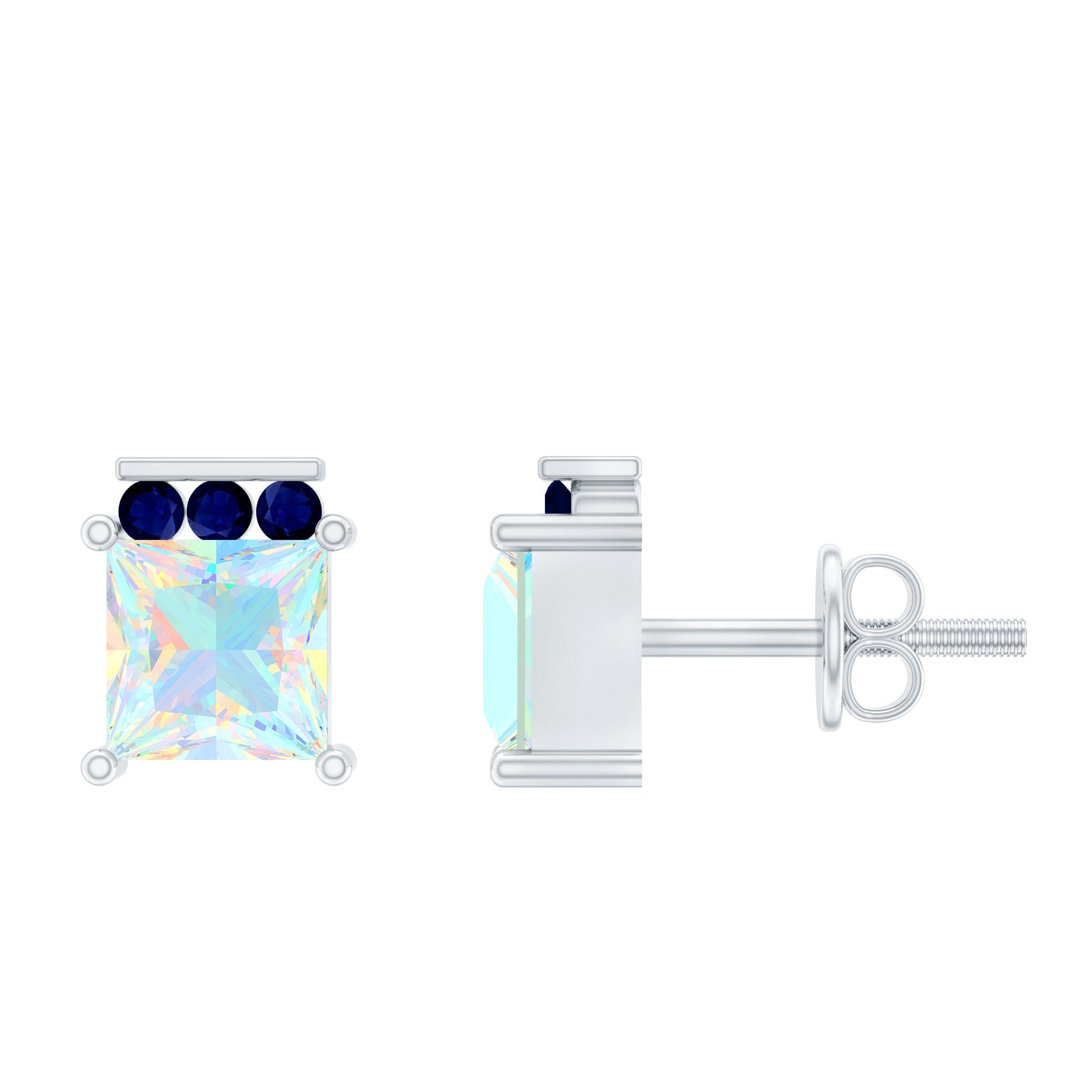 Ethiopian Opal Stud Earrings – Princess Cut Opal Sapphire Studs with Secure Screw Back