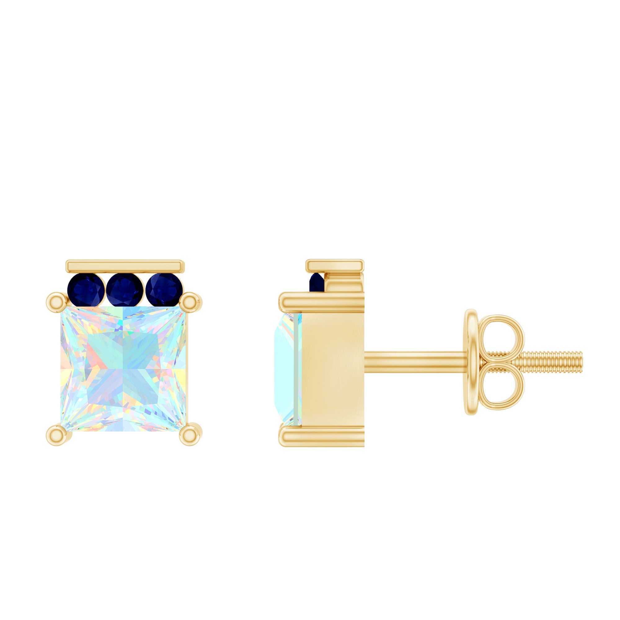 Ethiopian Opal Stud Earrings – Princess Cut Opal Sapphire Studs with Secure Screw Back