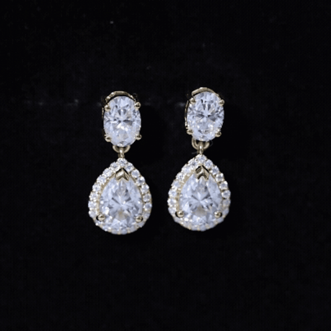 Moissanite Bridal Earrings – Pear Shaped Halo Drop | Timeless Wedding Accessories