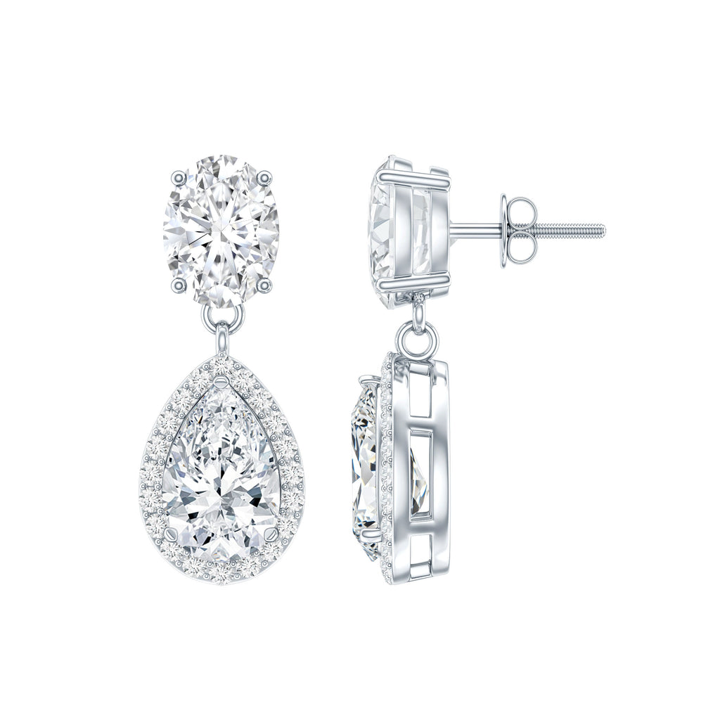 Moissanite Bridal Earrings – Pear Shaped Halo Drop | Timeless Wedding Accessories