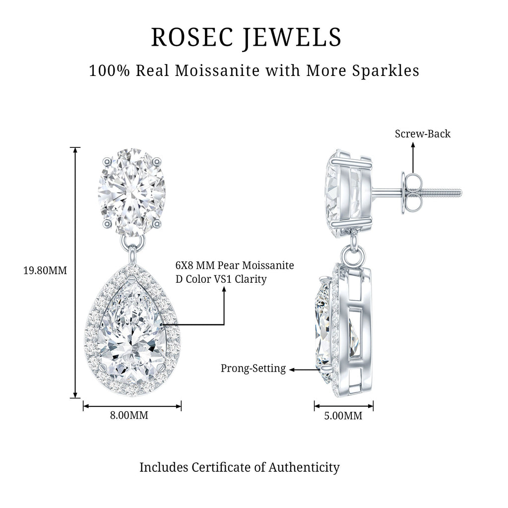Moissanite Bridal Earrings – Pear Shaped Halo Drop | Timeless Wedding Accessories