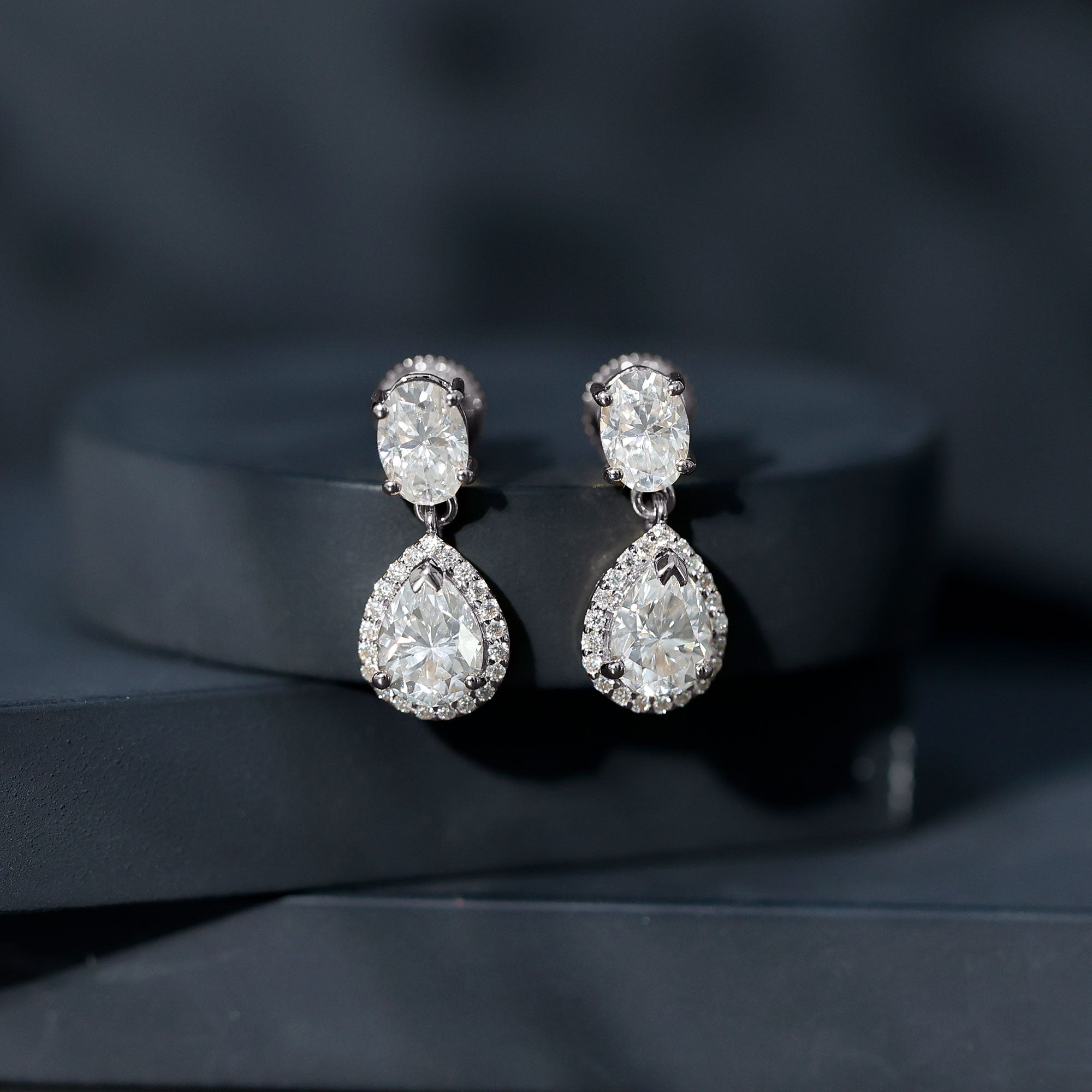 Moissanite Bridal Earrings – Pear Shaped Halo Drop | Timeless Wedding Accessories