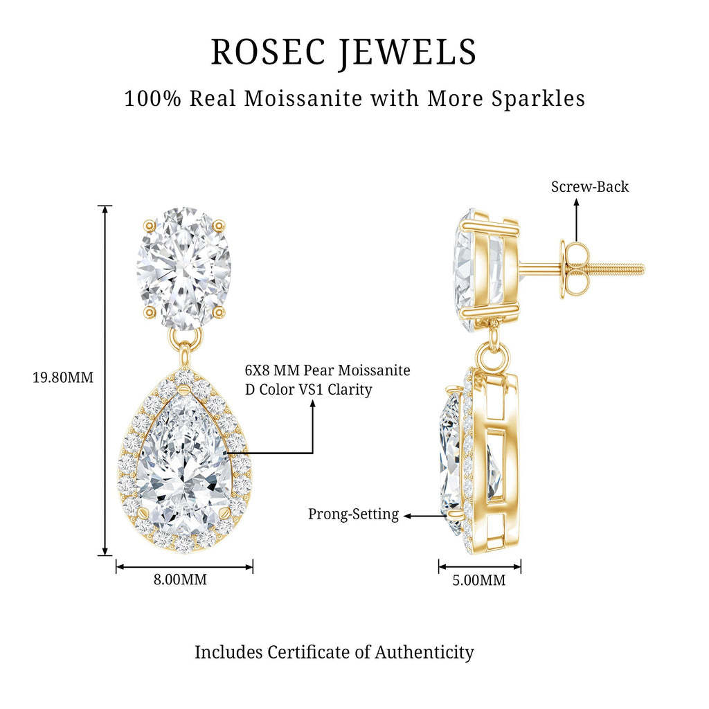 Moissanite Bridal Earrings – Pear Shaped Halo Drop | Timeless Wedding Accessories