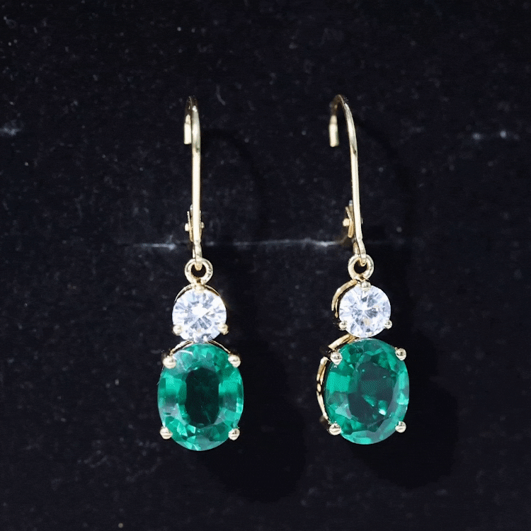 Lab Grown Emerald Earrings – Oval Drop Lever Back Earrings With Moissanite Sparkle