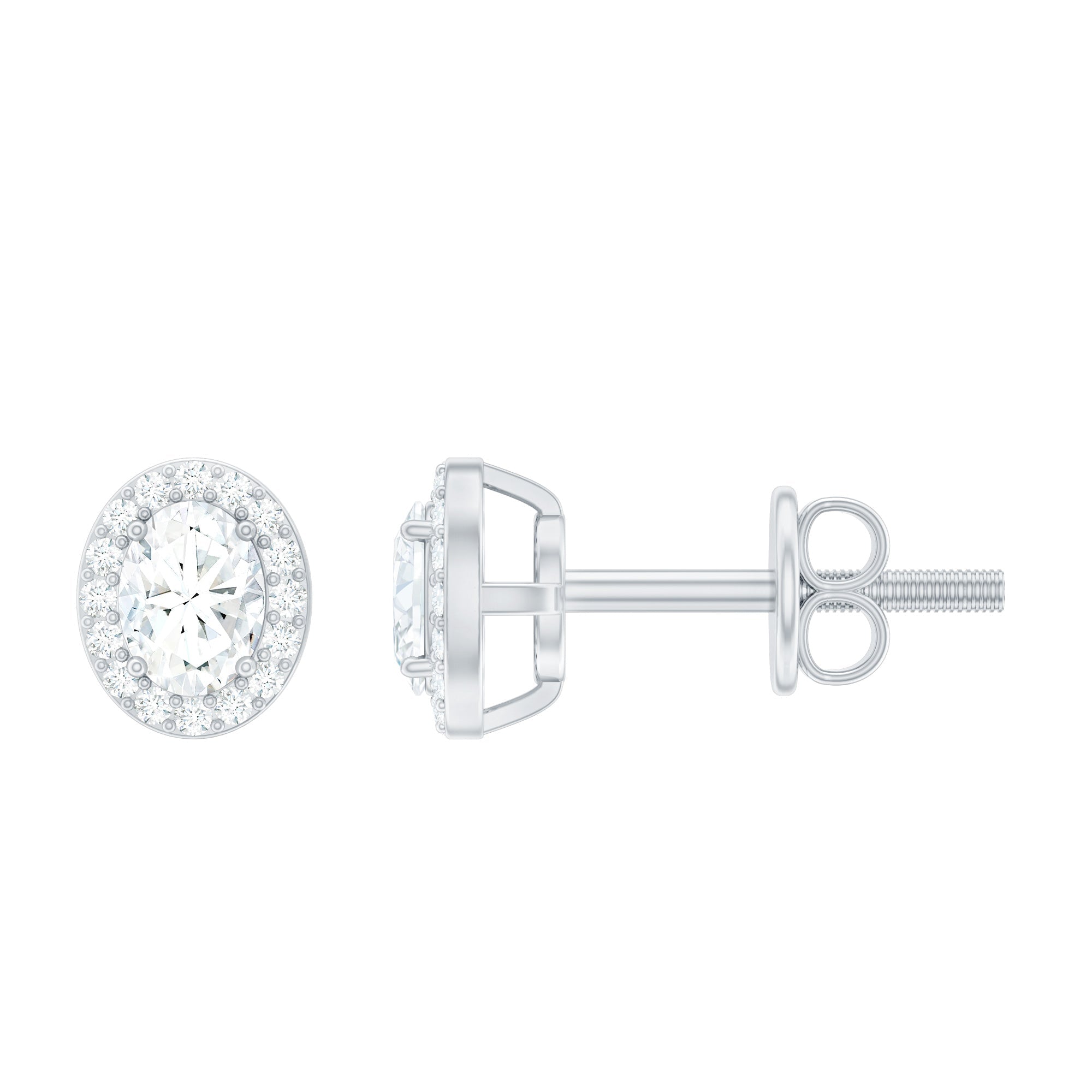 Halo Diamond Earrings – Oval Gemstone Studs With Secure Screw Closure