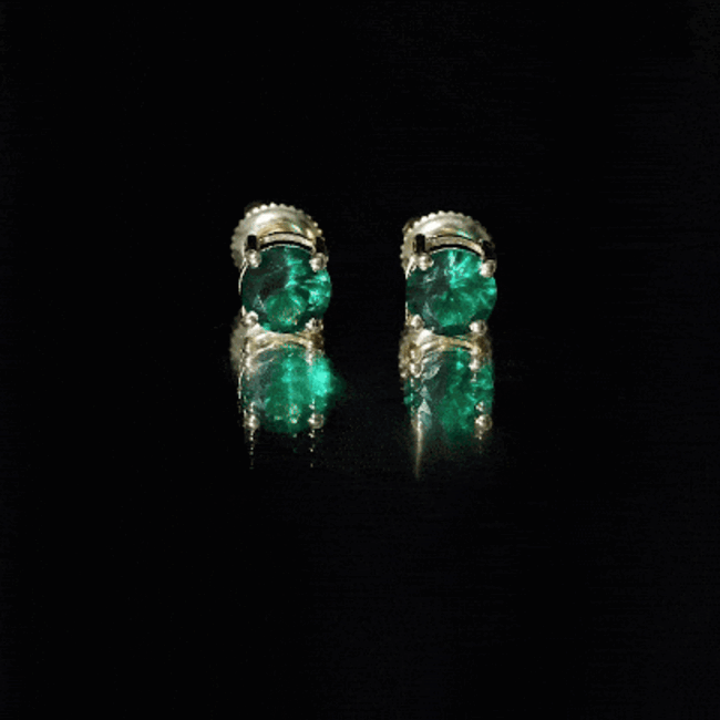 Lab Grown Emerald Earrings – 6mm Round Solitaire Studs | AAA Quality Green Gemstone