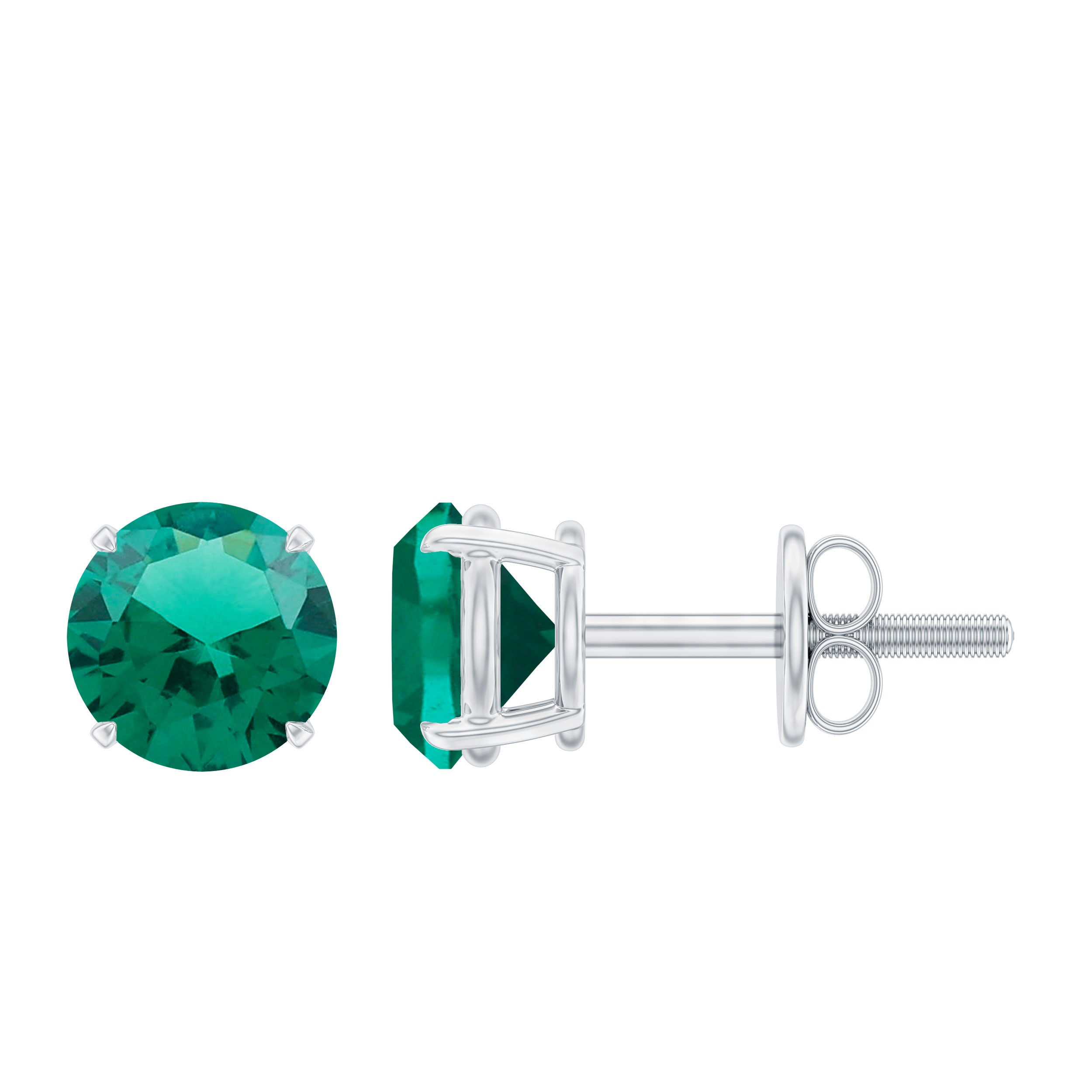 Lab Grown Emerald Earrings – 6mm Round Solitaire Studs | AAA Quality Green Gemstone