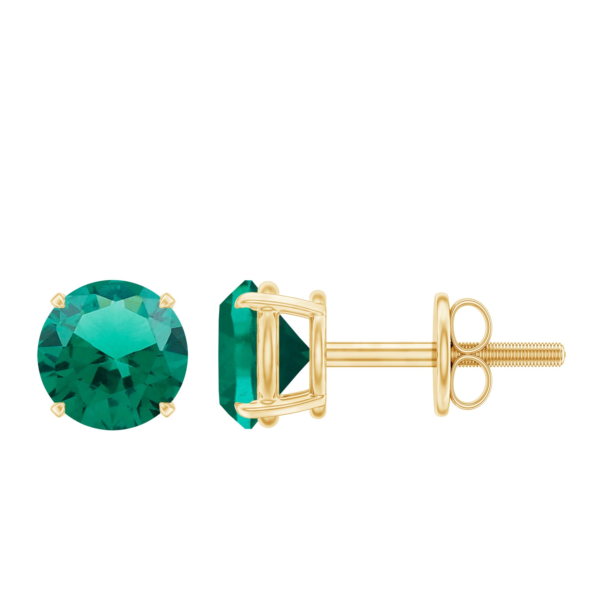Lab Grown Emerald Earrings – 6mm Round Solitaire Studs | AAA Quality Green Gemstone