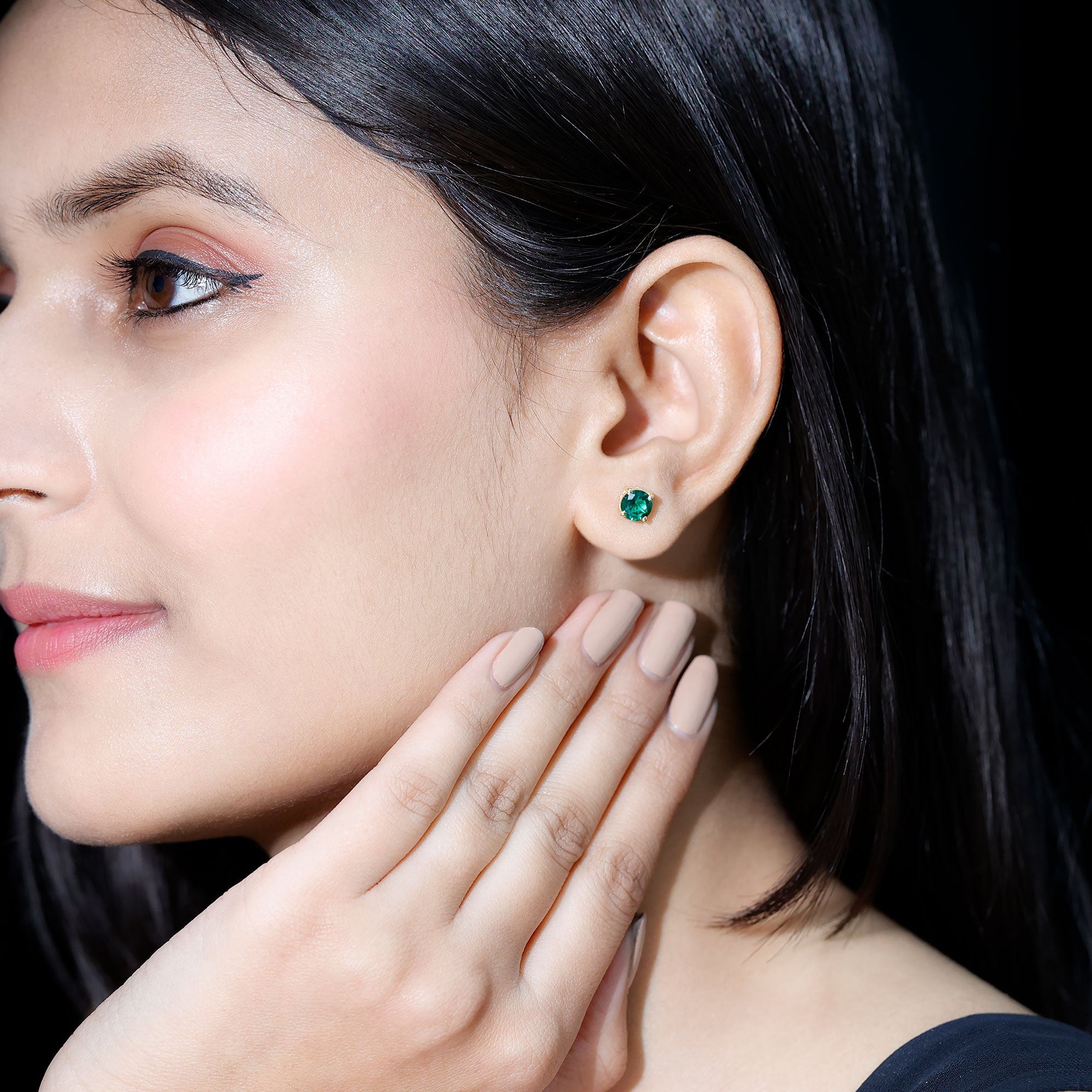 Lab Grown Emerald Earrings – 6mm Round Solitaire Studs | AAA Quality Green Gemstone
