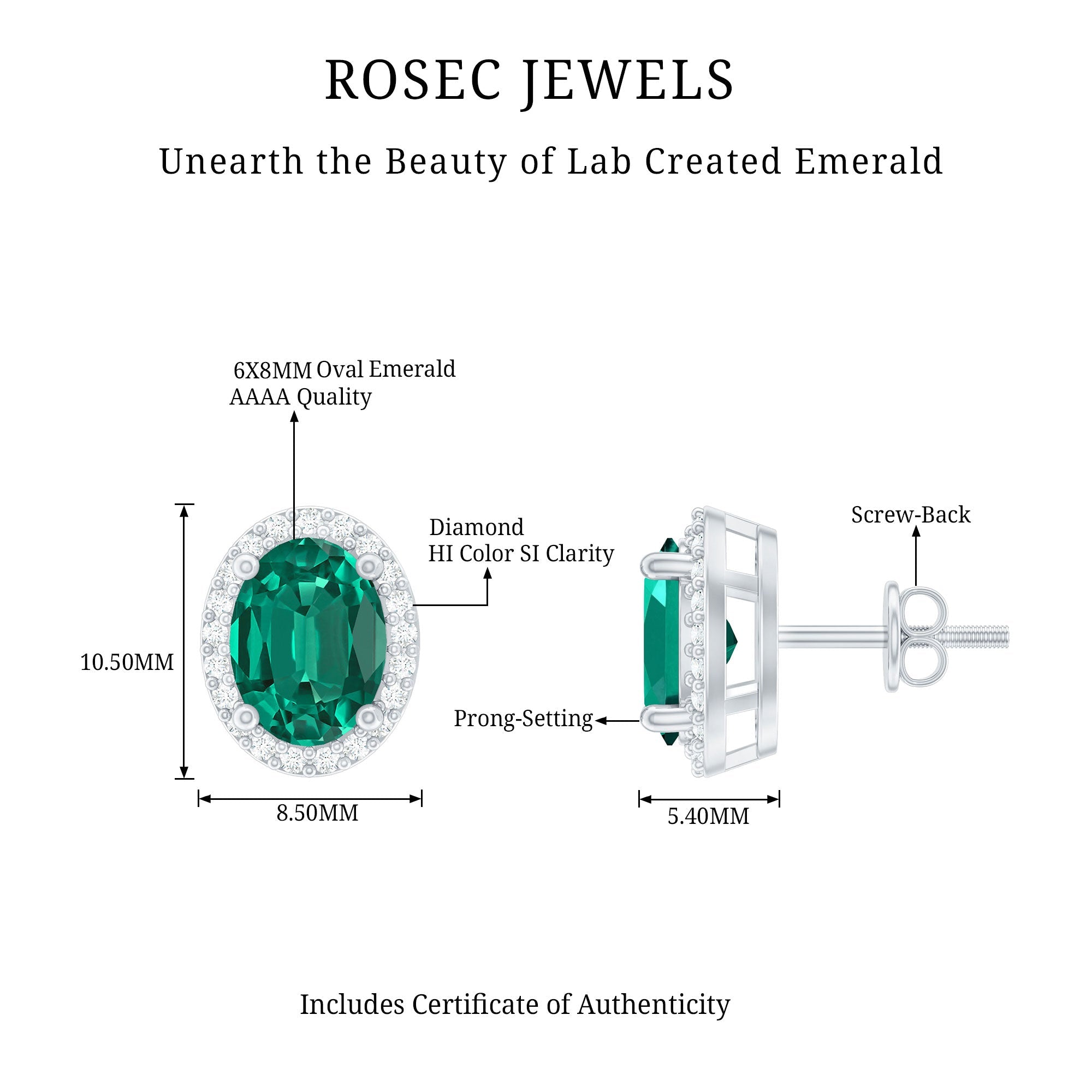 Lab Grown Emerald Earrings – Classic Oval Emerald Halo Studs With Diamond Halo
