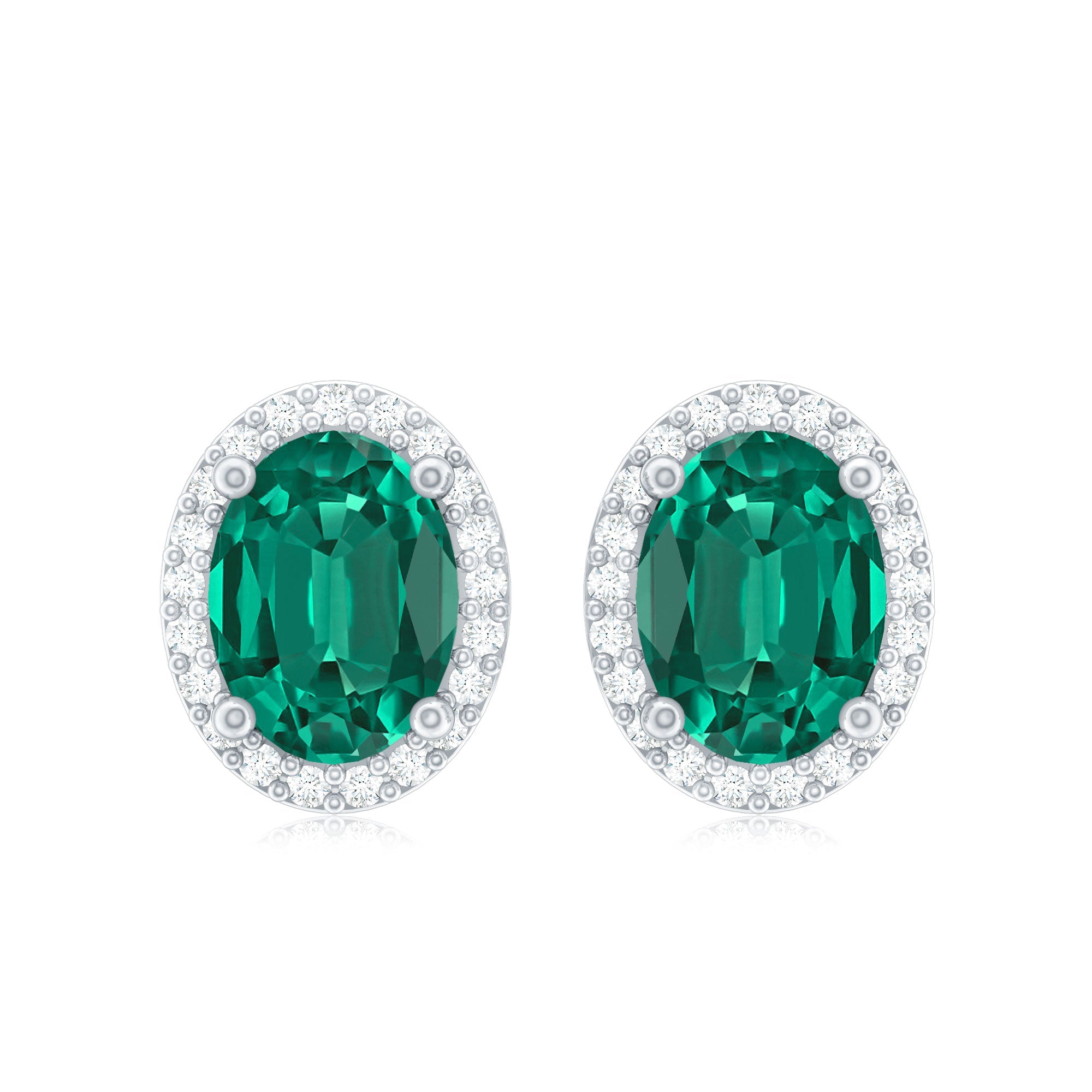 Lab Grown Emerald Earrings – Classic Oval Emerald Halo Studs With Diamond Halo