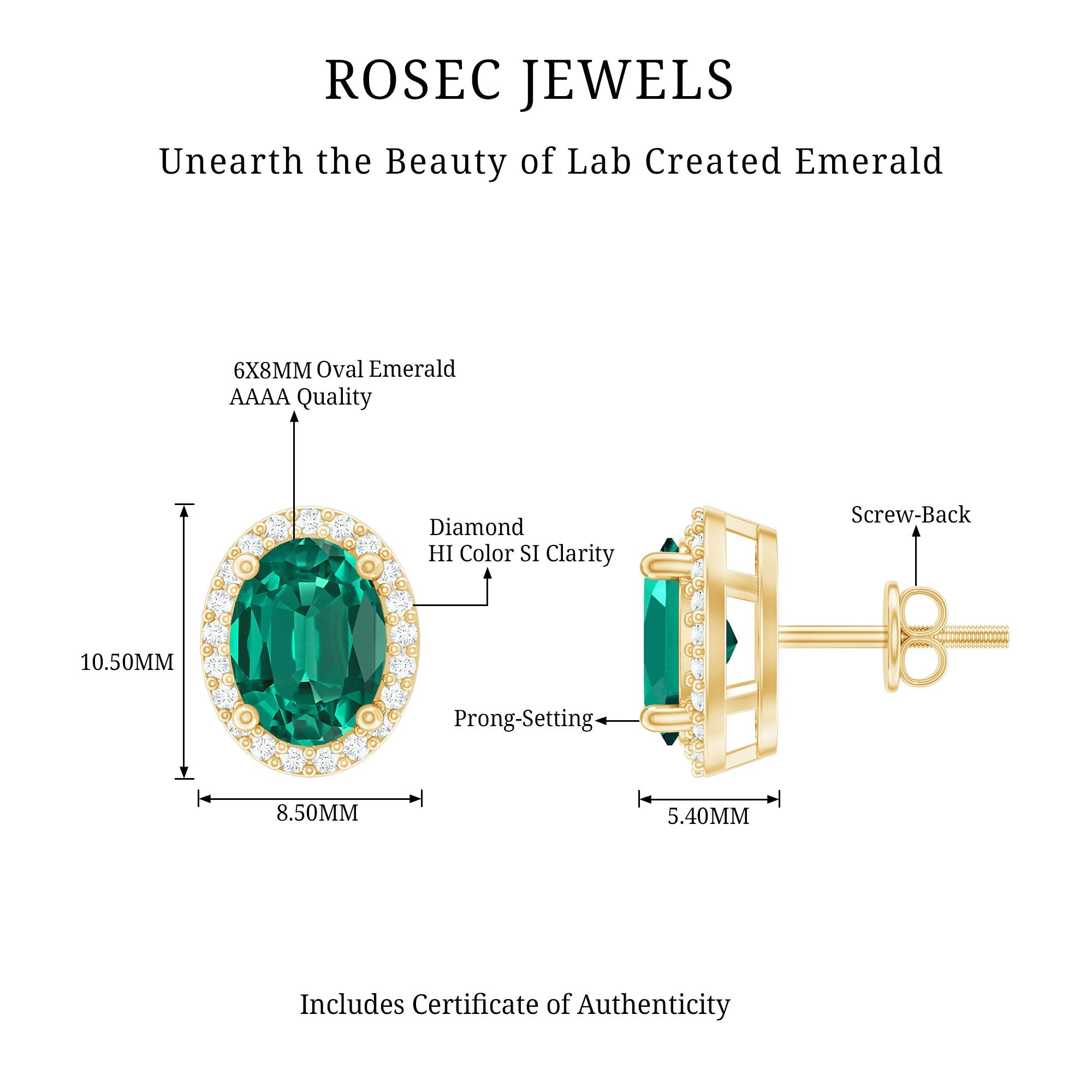 Lab Grown Emerald Earrings – Classic Oval Emerald Halo Studs With Diamond Halo