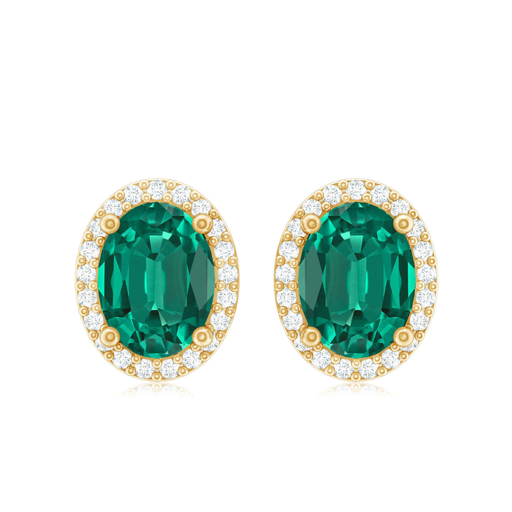 Lab Grown Emerald Earrings – Classic Oval Emerald Halo Studs With Diamond Halo
