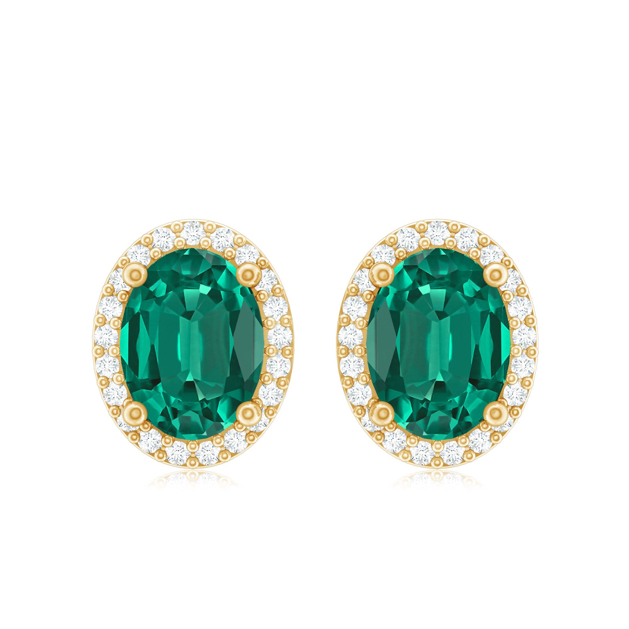 Lab Grown Emerald Earrings – Classic Oval Emerald Halo Studs With Diamond Halo