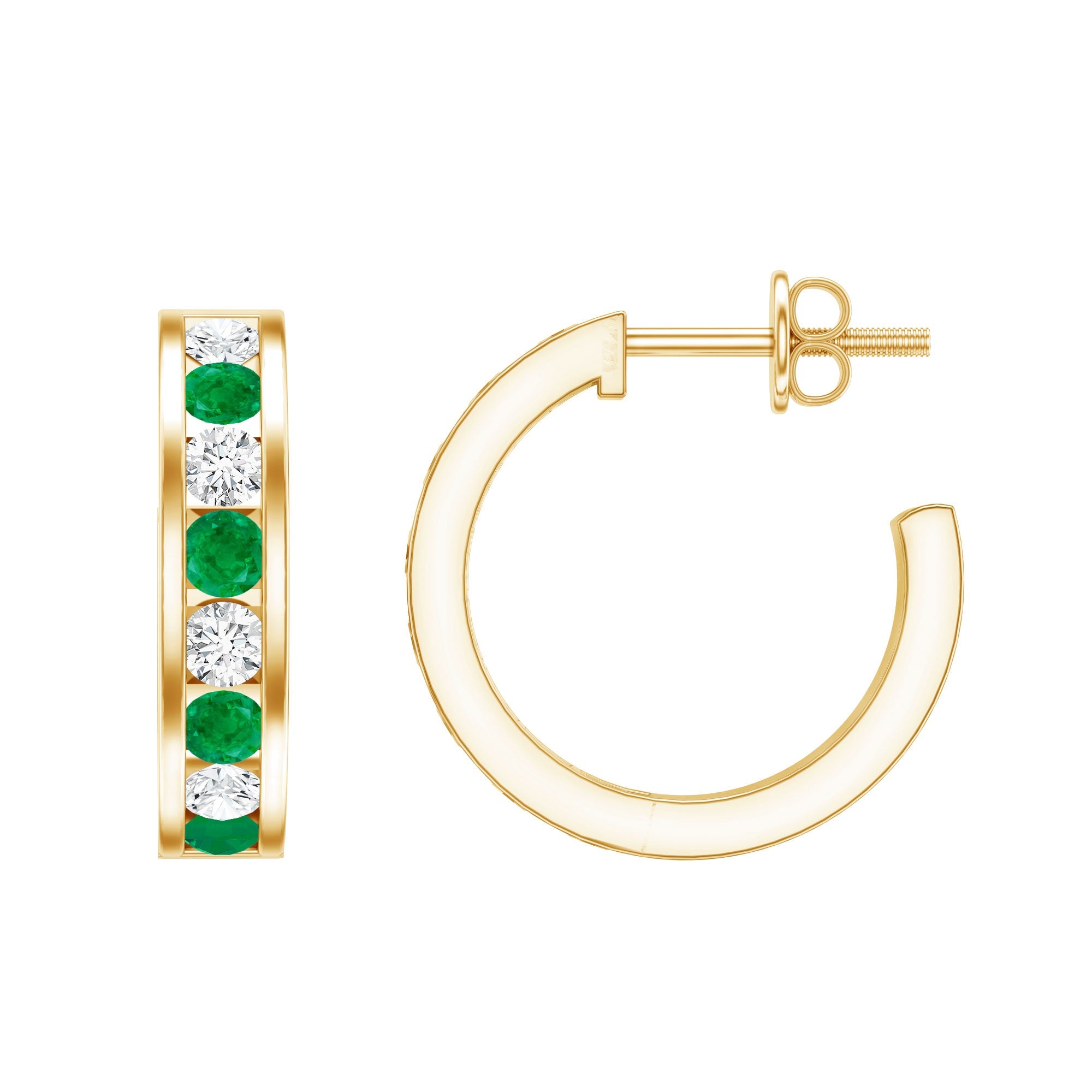 Emerald Hoop Earrings – Certified Emerald Jewelry With Lab Diamond Channel Setting Hoops