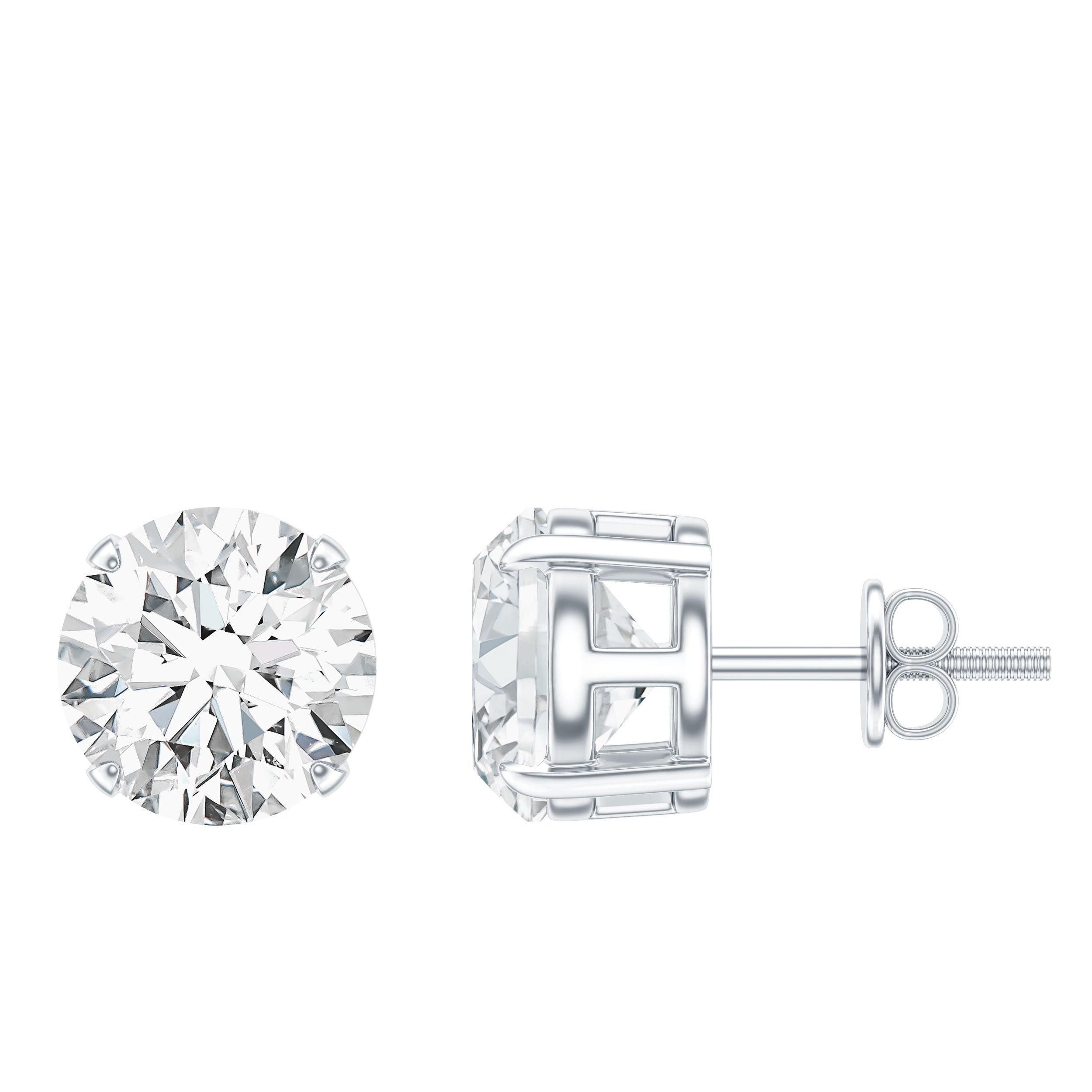 4 Carat Moissanite Earrings - Silver Solitaire Studs With Screwback Closures