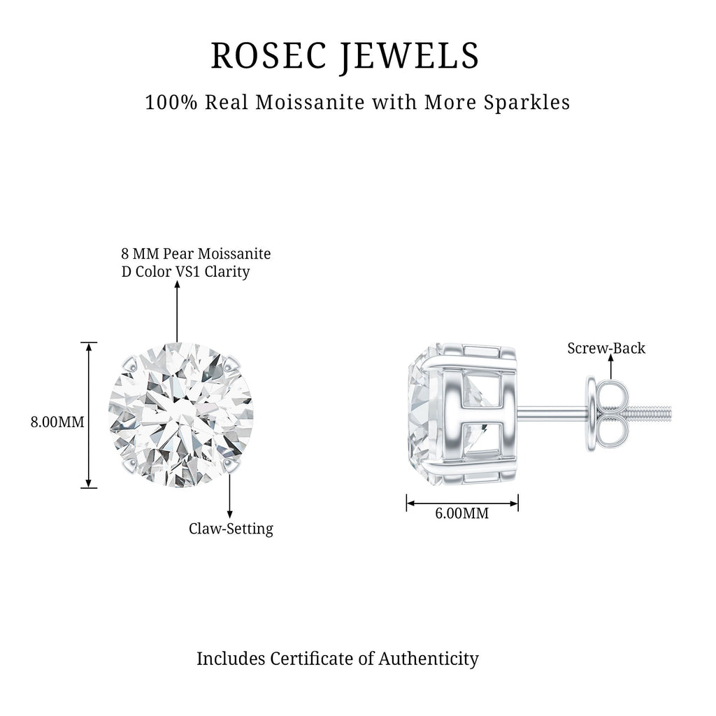 4 Carat Moissanite Earrings - Silver Solitaire Studs With Screwback Closures