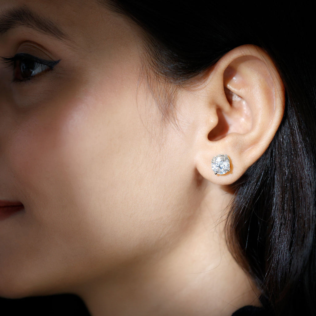 4 Carat Moissanite Earrings - Silver Solitaire Studs With Screwback Closures