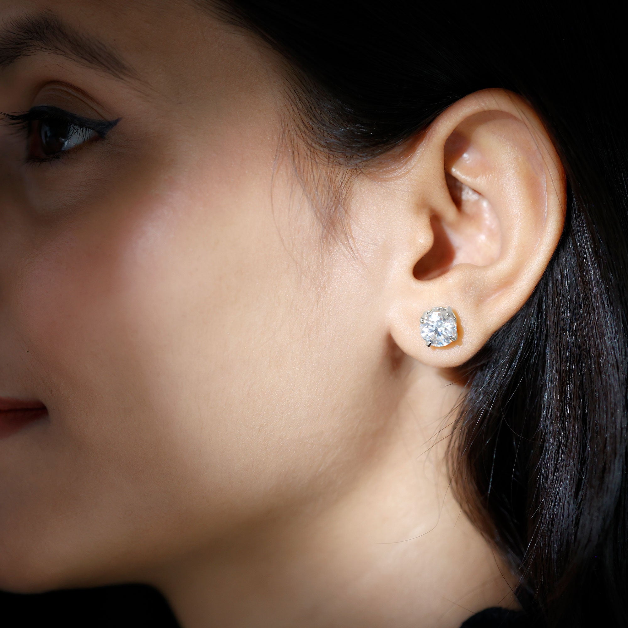 4 Carat Moissanite Earrings - Silver Solitaire Studs With Screwback Closures
