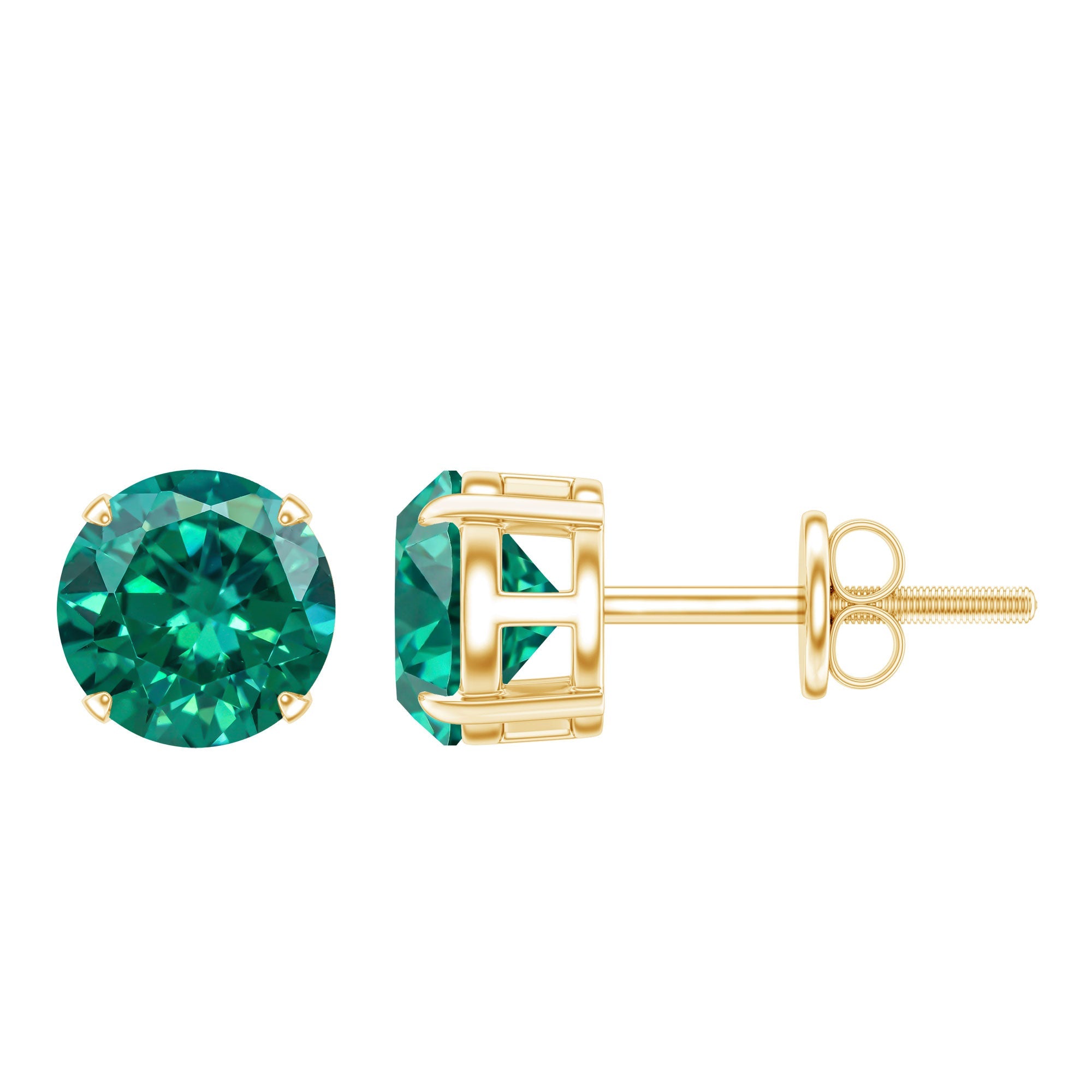 Lab Created Emerald Earrings – 1.6 Carat Round Solitaire Studs with Claw Setting