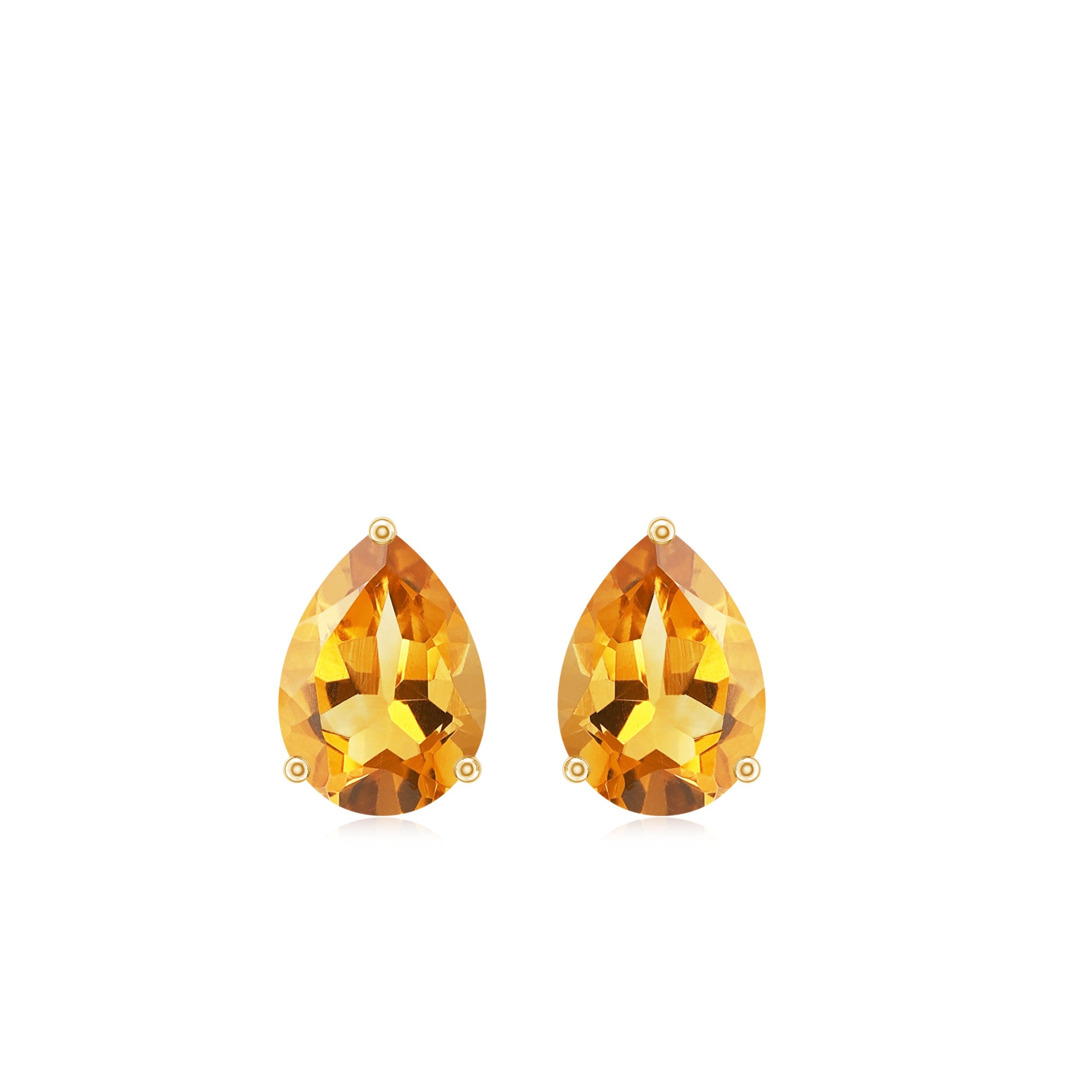 Pear Shape Citrine Earrings – November Birthstone Studs | 3 Prong Setting, Screw Back Closure