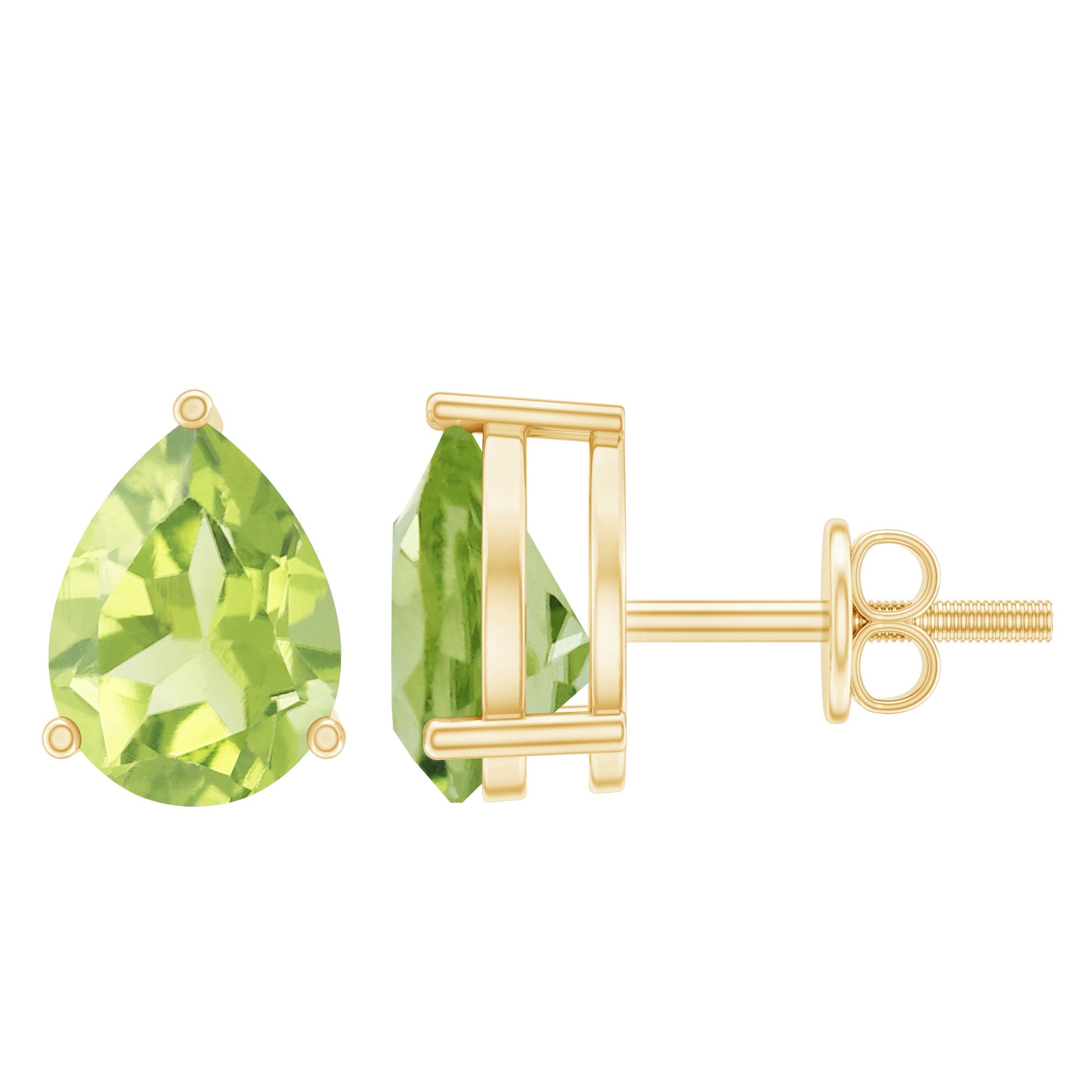 Peridot Stud Earrings - 2 Carat AAA Quality Pear Shape Green Gemstone | Elegant Teardrop Design