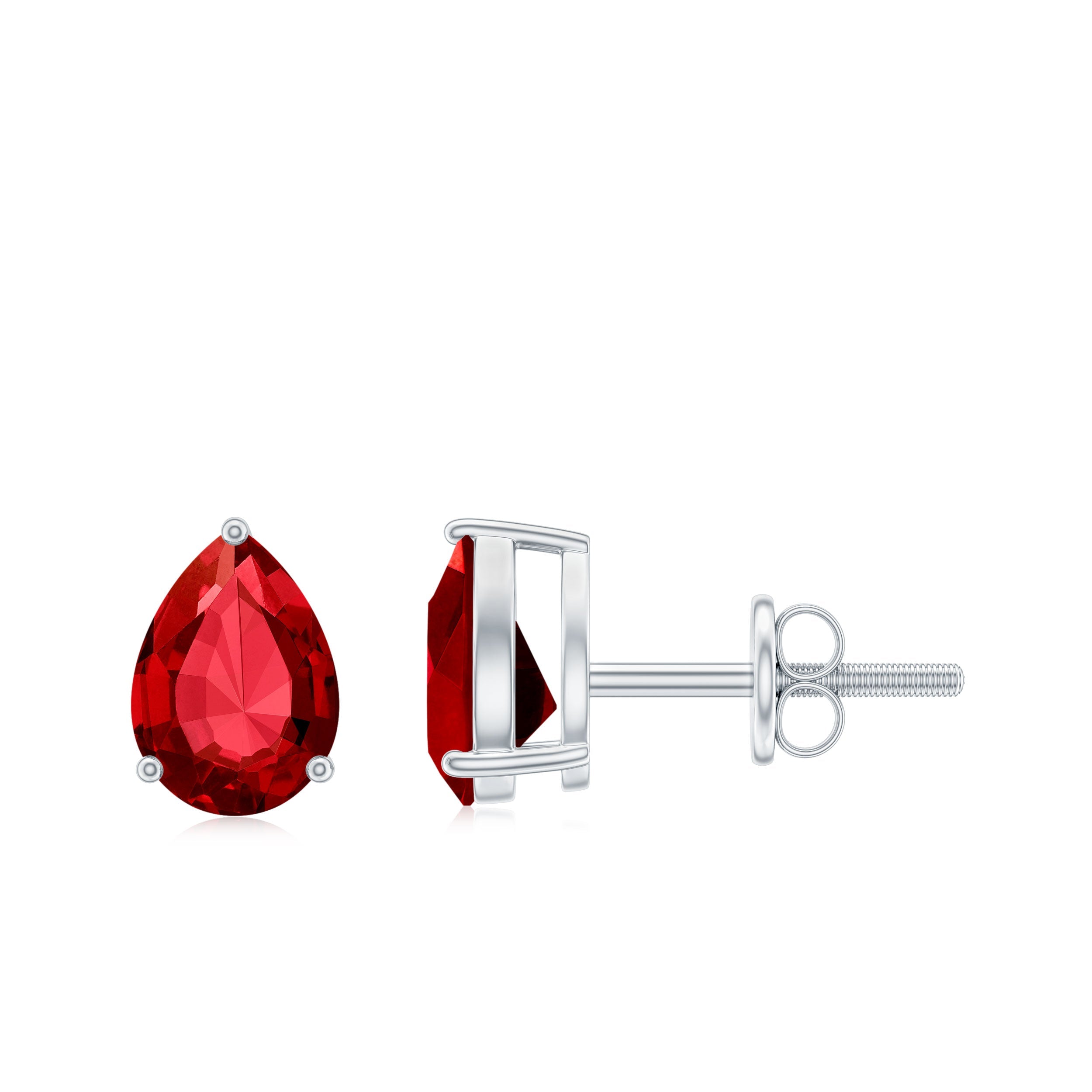 Solitaire 1.5 Carat Pear Shaped Lab Created Ruby Stud Earrings