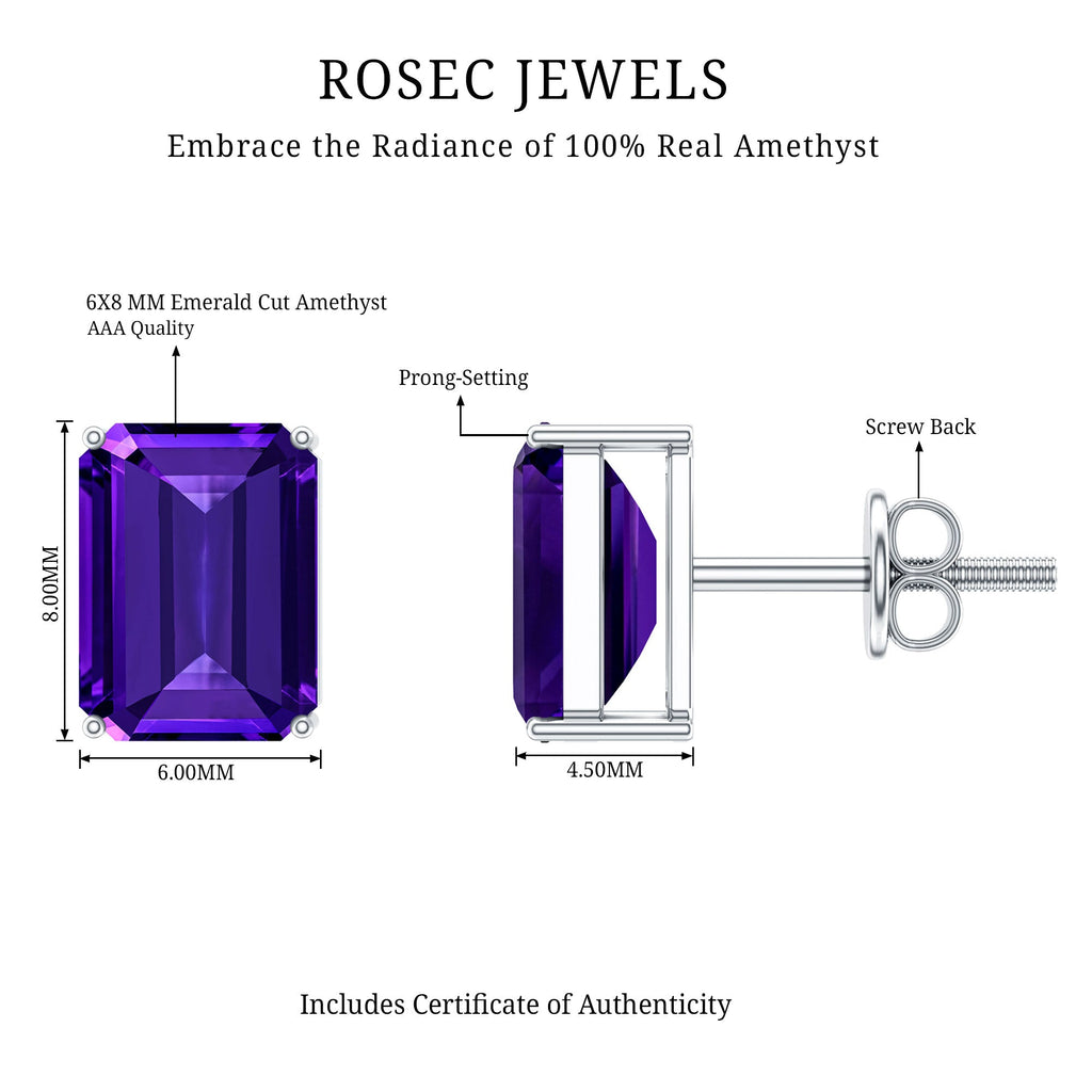 2.8 Carat Emerald Cut Amethyst Solitaire Stud Earrings
