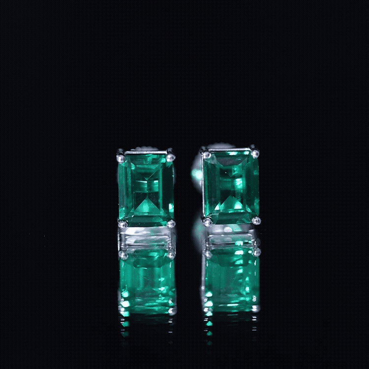 Lab Grown Emerald Earrings – 6x8 mm Emerald Cut Solitaire Studs with Screw Back Closures