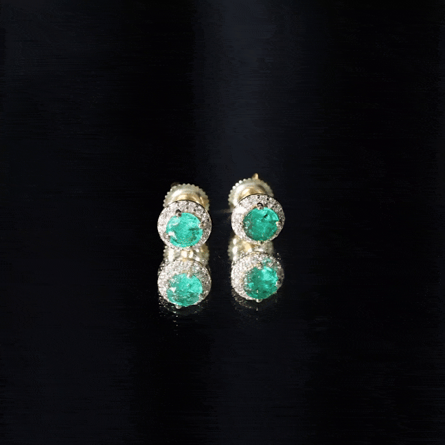Halo Stud Earrings – Emerald Stud Earrings with Diamond Halo and Secure Screw Back Closure