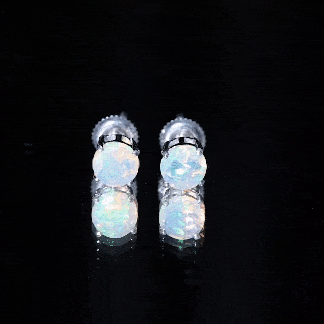 Ethiopian Opal Earrings – 6mm Round Solitaire Studs | October Birthstone Gift