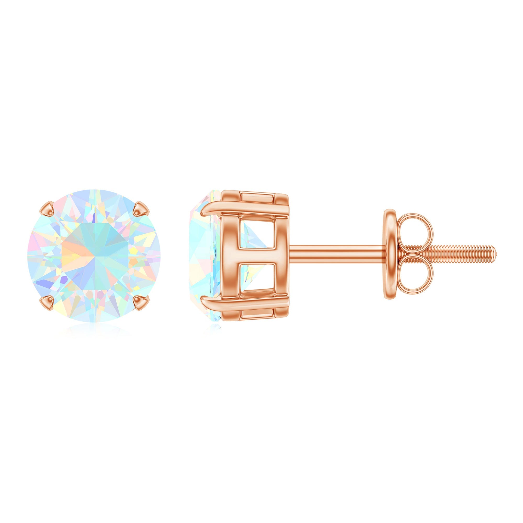 Ethiopian Opal Earrings – 6mm Round Solitaire Studs | October Birthstone Gift