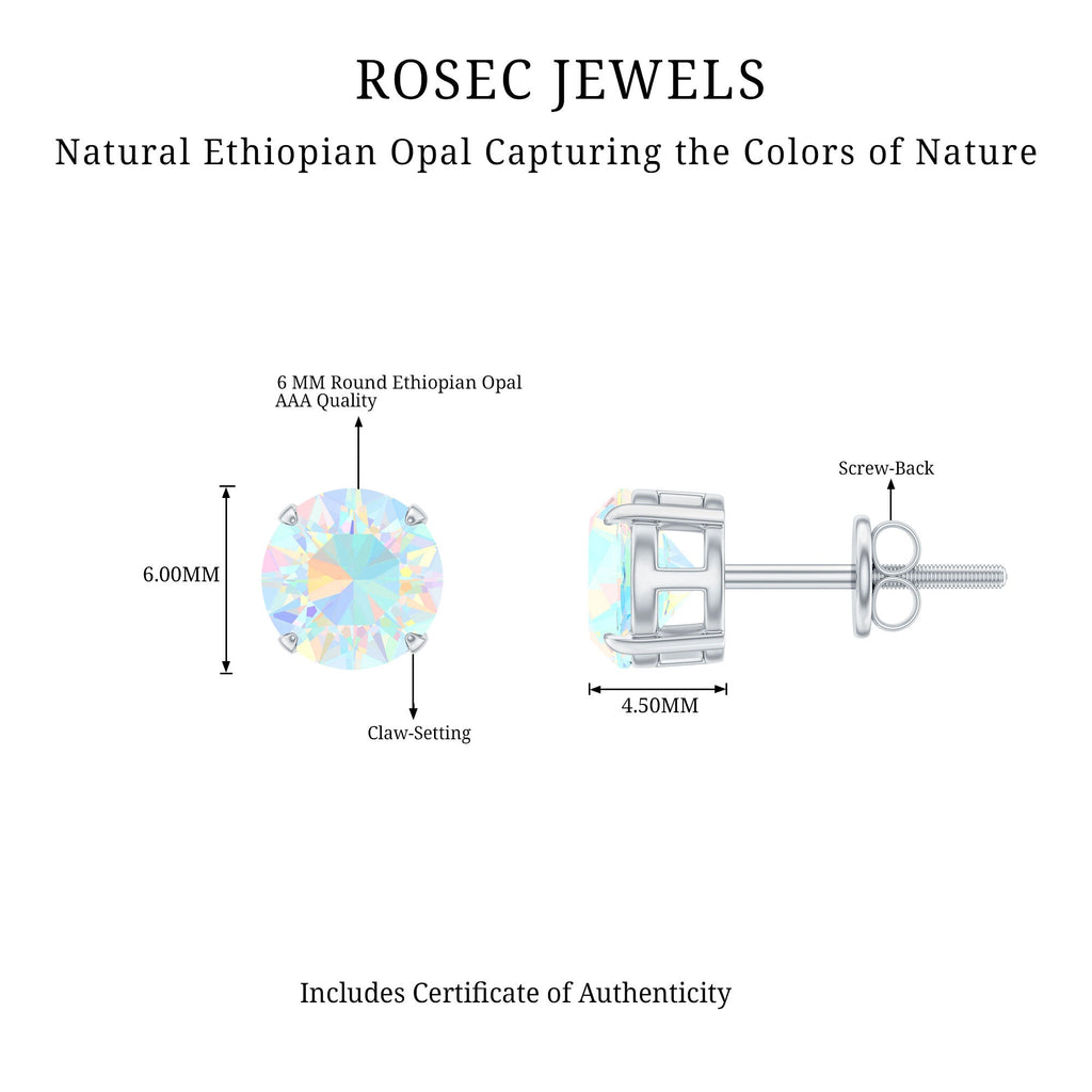 Ethiopian Opal Earrings – 6mm Round Solitaire Studs | October Birthstone Gift
