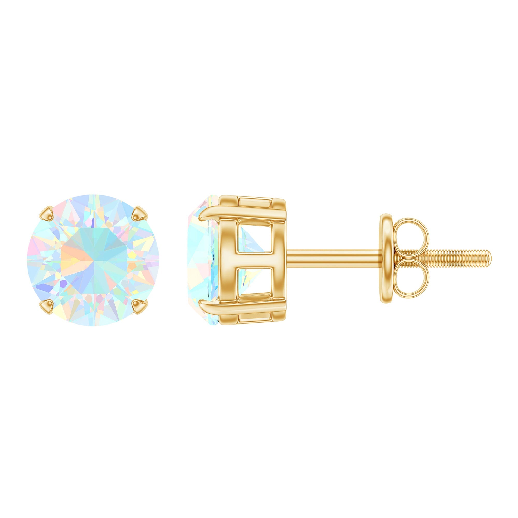 Ethiopian Opal Earrings – 6mm Round Solitaire Studs | October Birthstone Gift