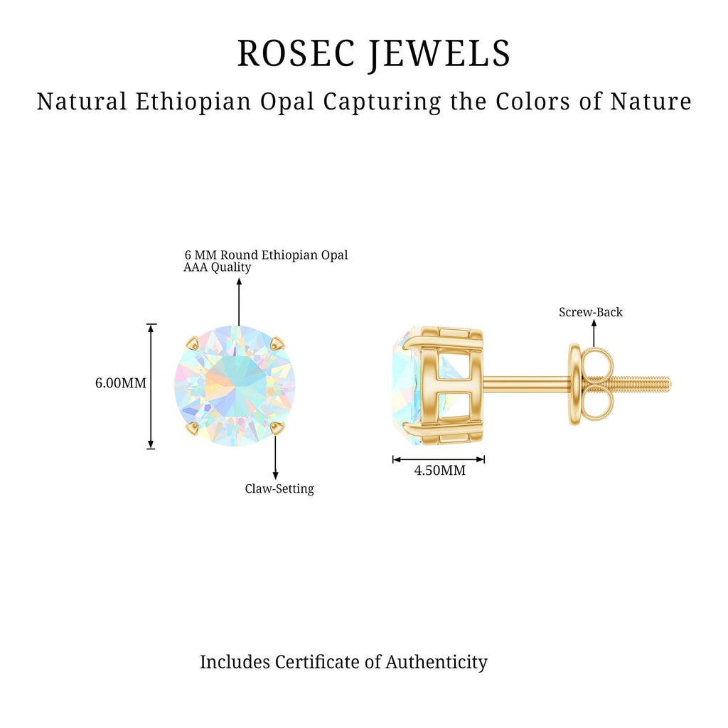 Ethiopian Opal Earrings – 6mm Round Solitaire Studs | October Birthstone Gift