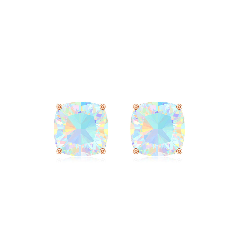 3.7 Carat Cushion Cut Ethiopian Opal Solitaire Stud Earrings