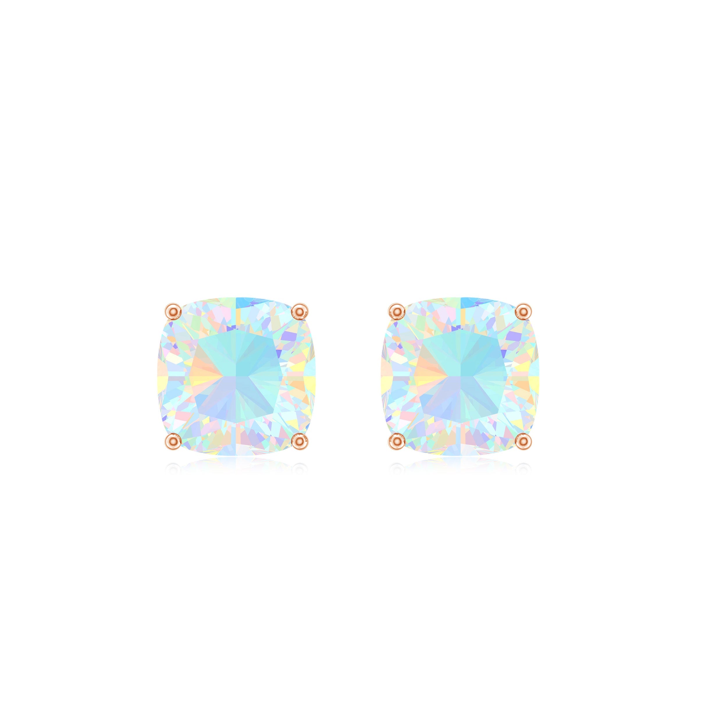 3.7 Carat Cushion Cut Ethiopian Opal Solitaire Stud Earrings