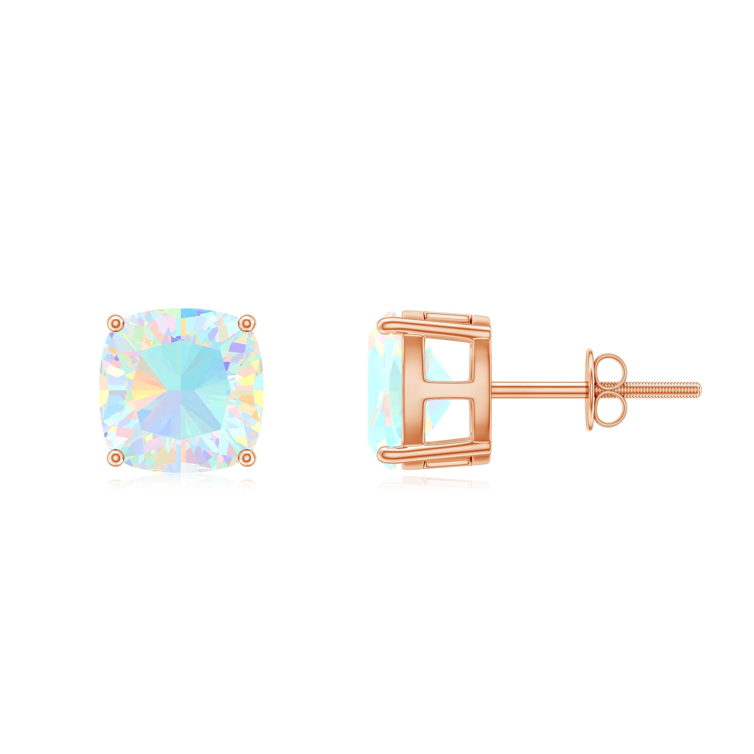 3.7 Carat Cushion Cut Ethiopian Opal Solitaire Stud Earrings