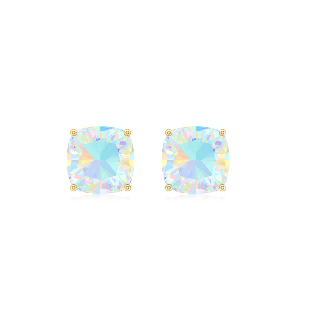 3.7 Carat Cushion Cut Ethiopian Opal Solitaire Stud Earrings