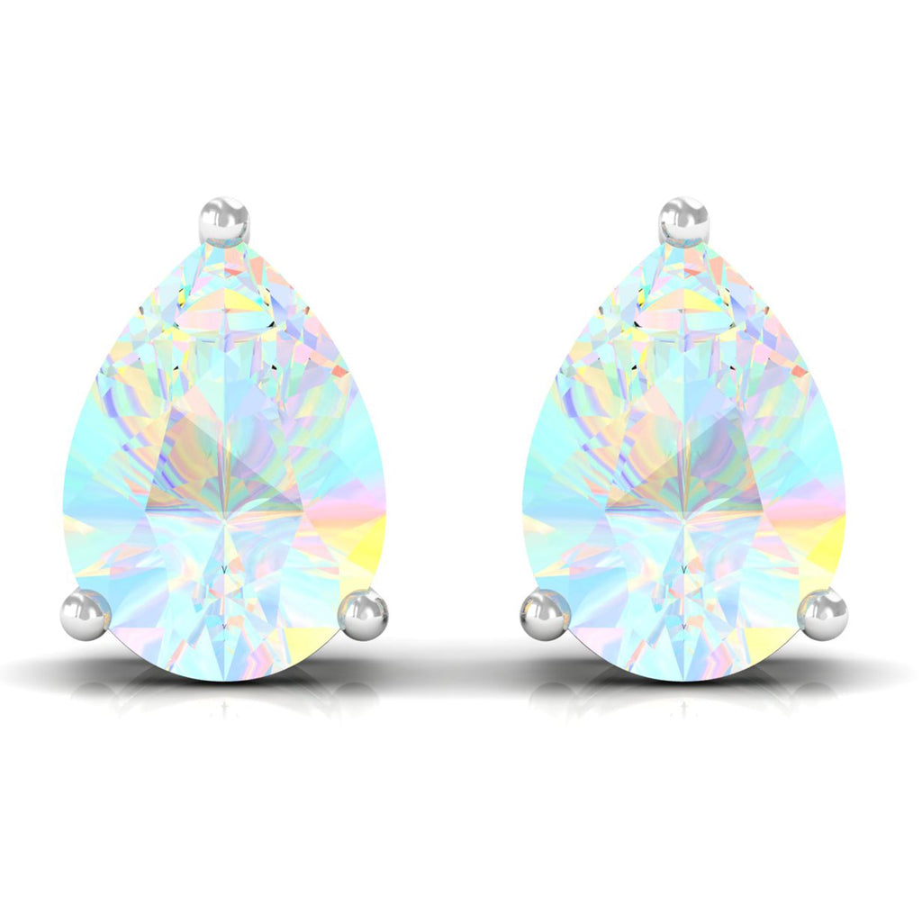 Pear Cut Ethiopian Opal Solitaire Stud Earrings in Gold