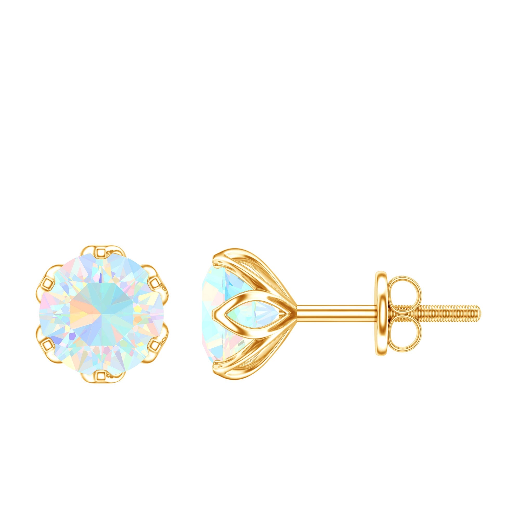 Ethiopian Opal Stud Earrings – 6mm Round AAA Quality Solitaire With Screw Back Closure