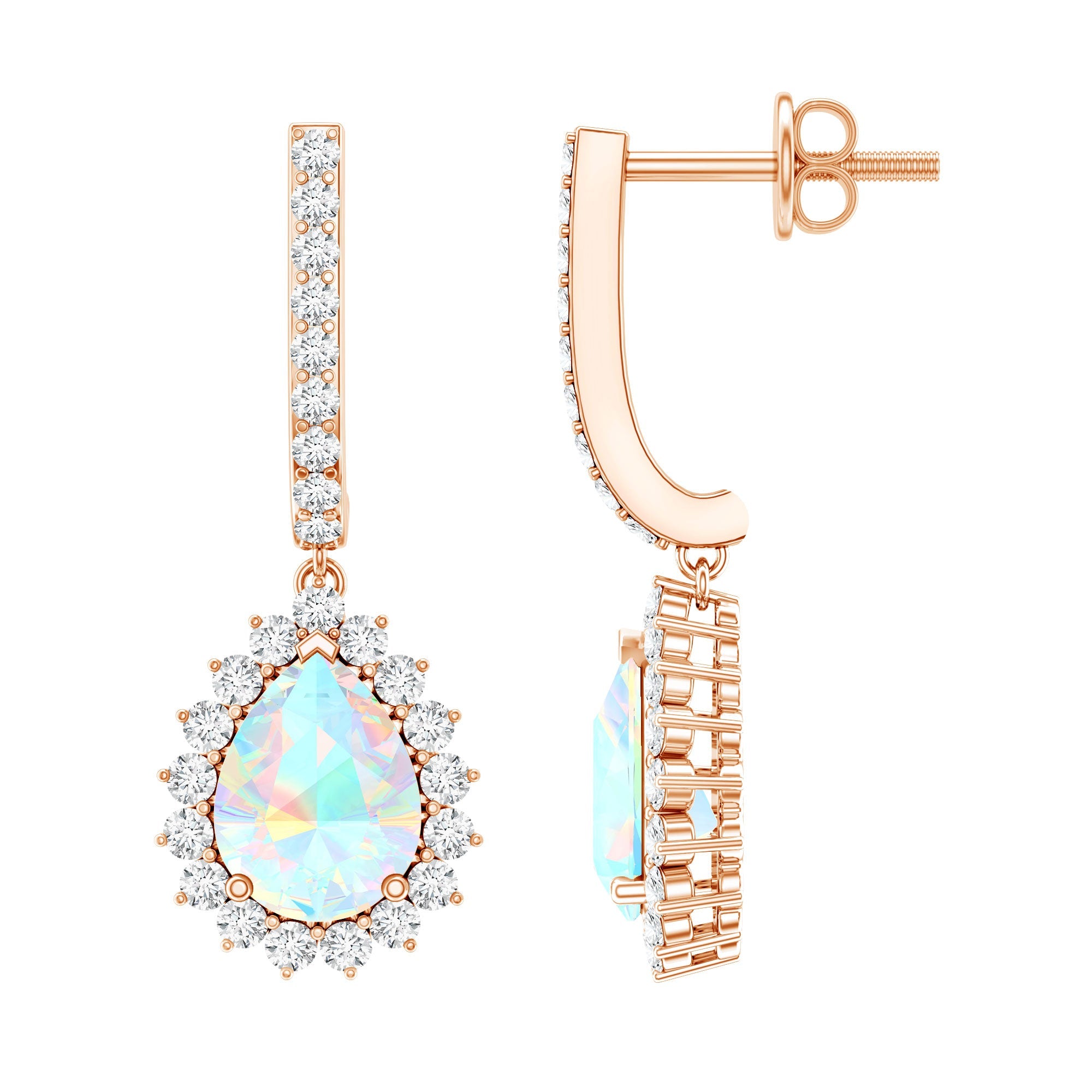 Ethiopian Opal Earrings – Bridal Teardrop Earrings with Moissanite Accent Studs
