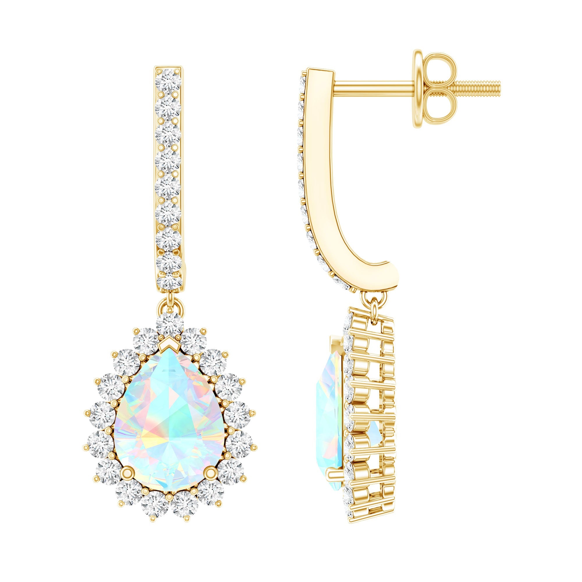Ethiopian Opal Earrings – Bridal Teardrop Earrings with Moissanite Accent Studs