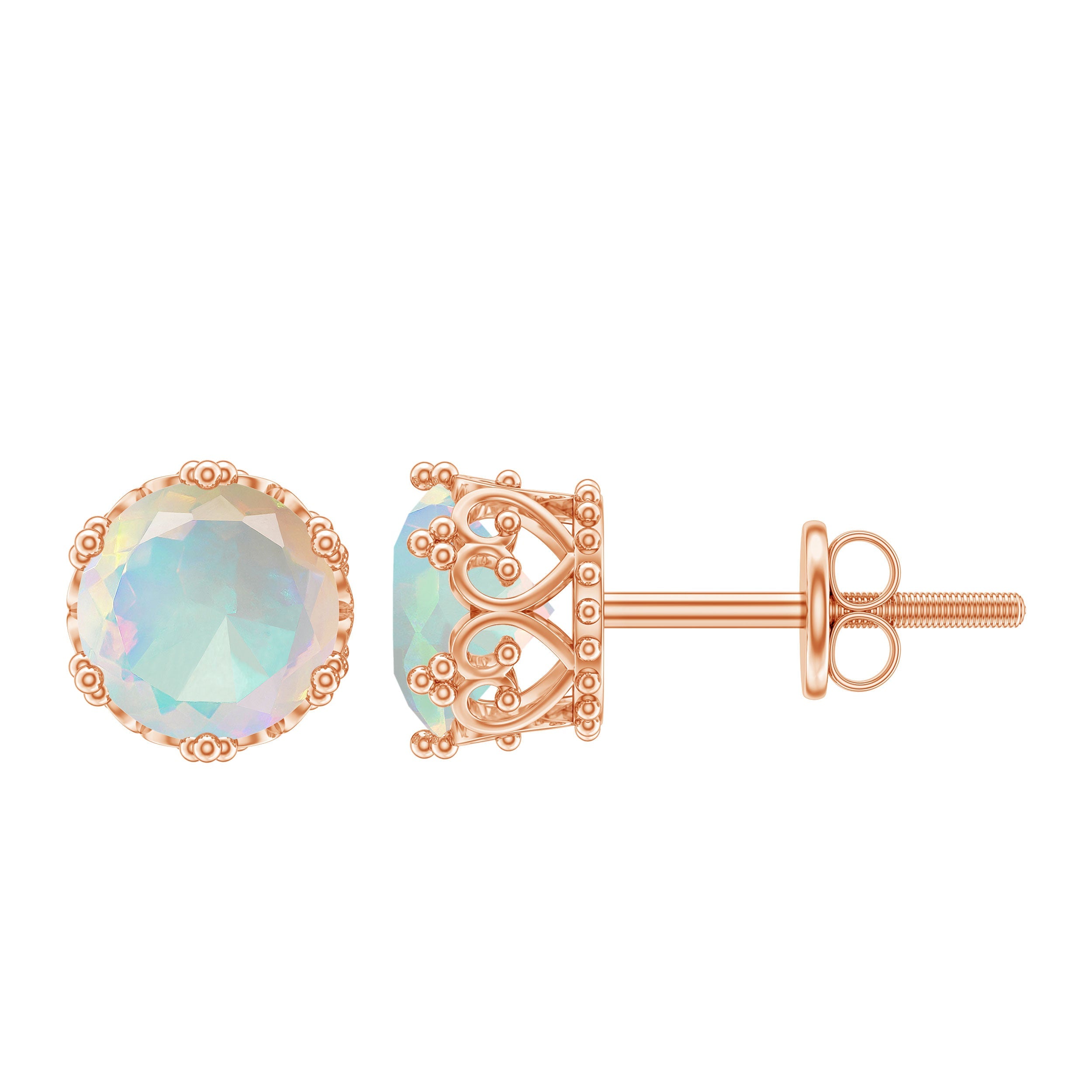 Ethiopian Opal Stud Earrings – Natural Opal Crown Earrings with Secure Screw Back