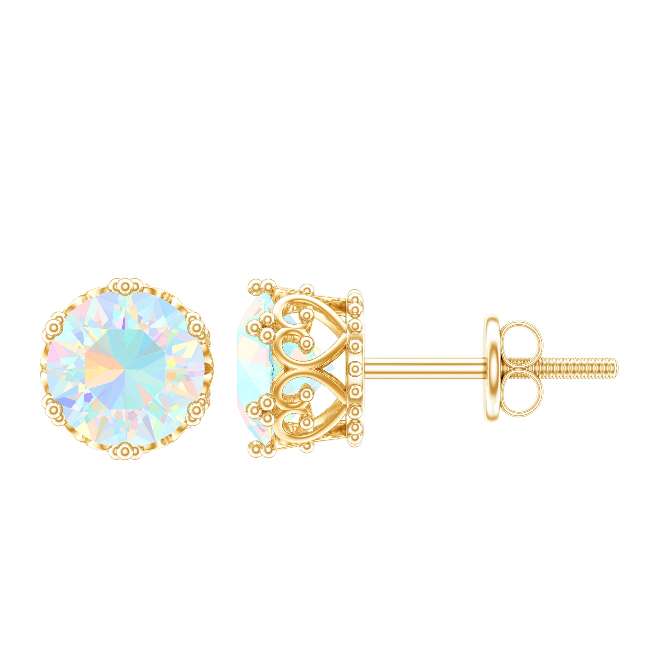 Ethiopian Opal Stud Earrings – Natural Opal Crown Earrings with Secure Screw Back